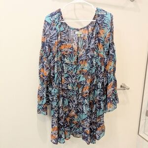 Anthropologie Boho Floral Tunic / Beach Cover Up Dress Small Medium